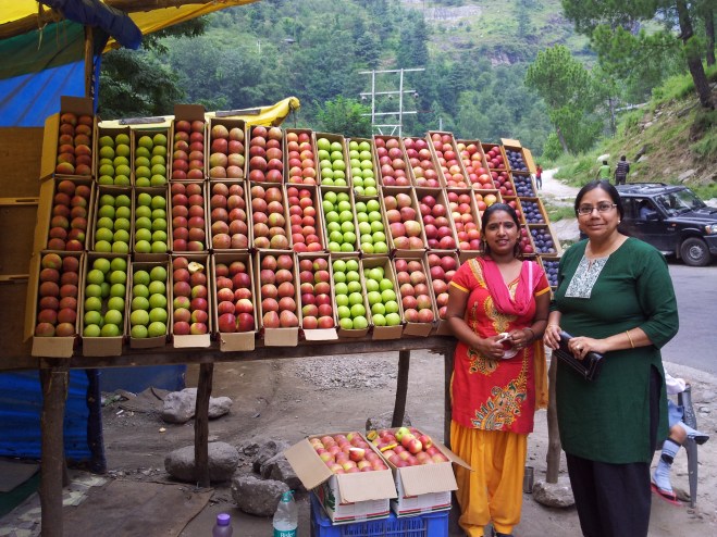 The ladies on the road were selling apples fresh from the orchard